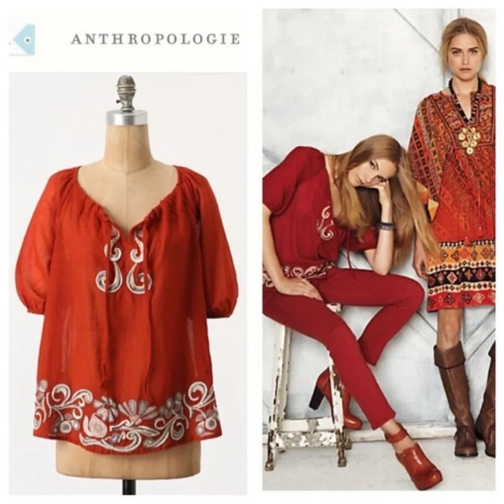 Anthropologie Gauzy Gale Peasant Top - Picture 1 of 8